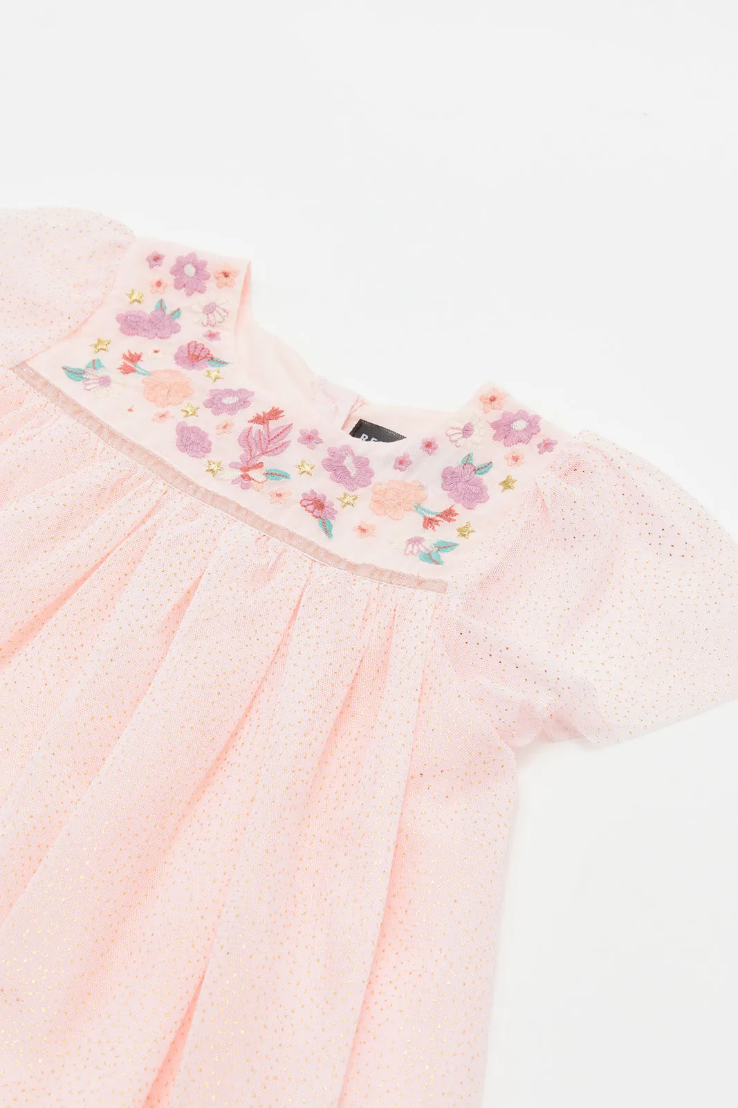 Infant Girls Pink Embroidered Yoke Dress