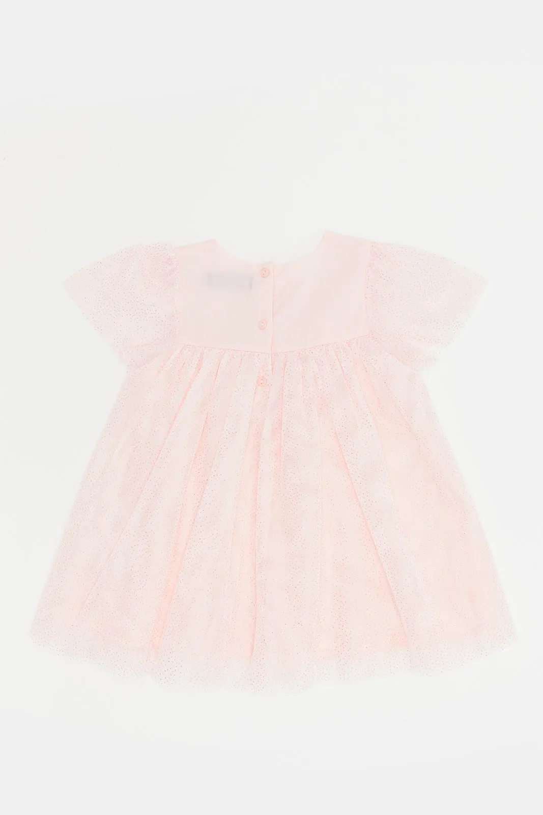 Infant Girls Pink Embroidered Yoke Dress