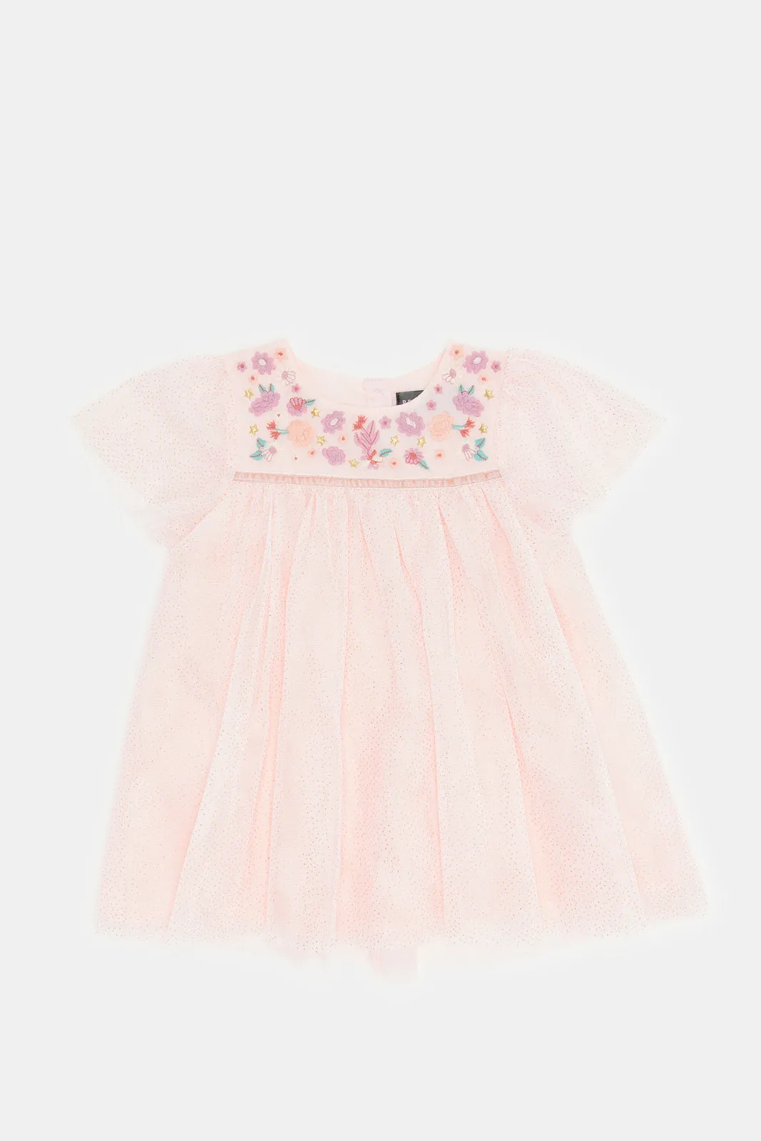 Infant Girls Pink Embroidered Yoke Dress