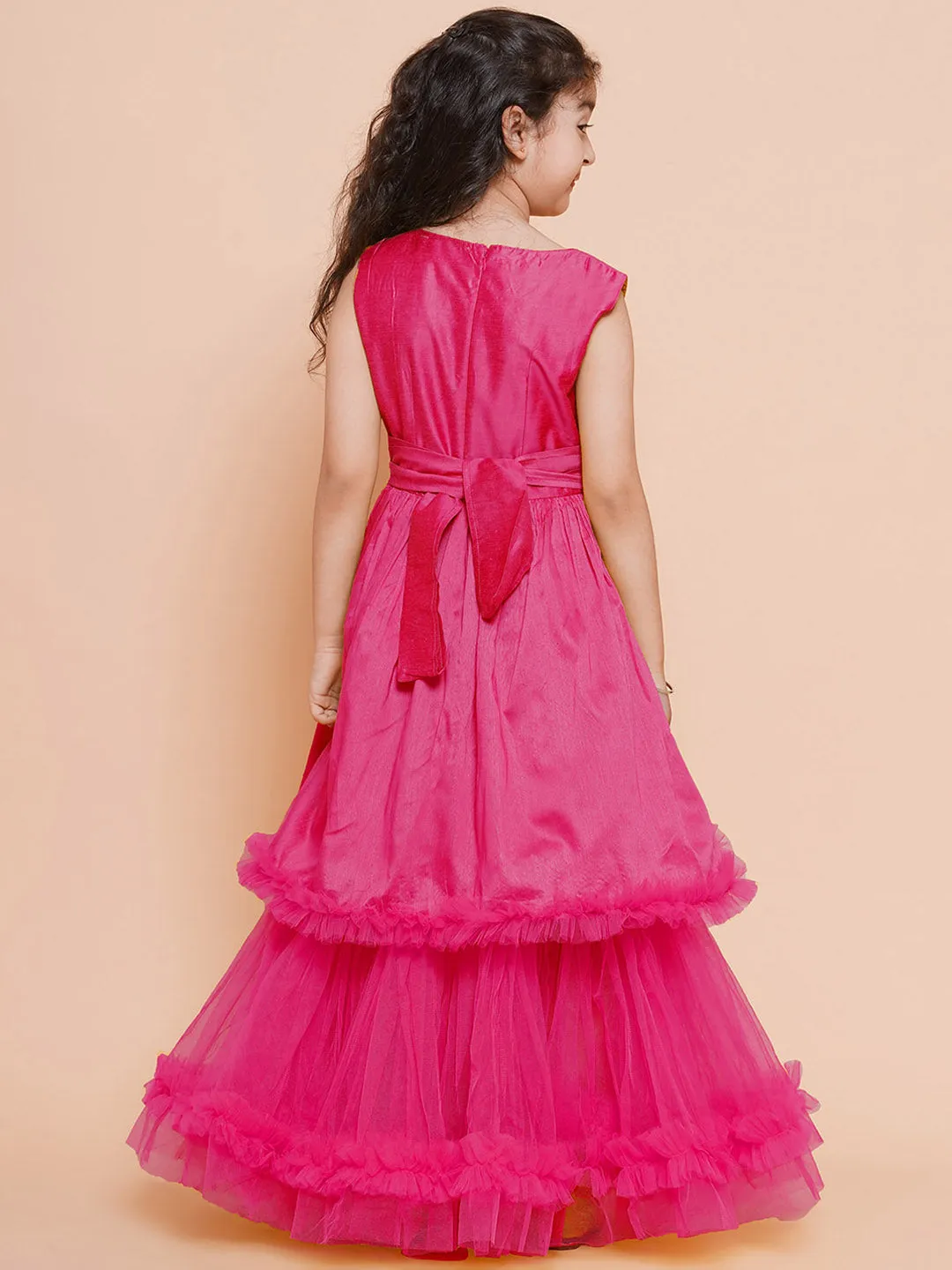 Jashvi  Girls Floral Embroidered Fit & Flare Maxi Dress