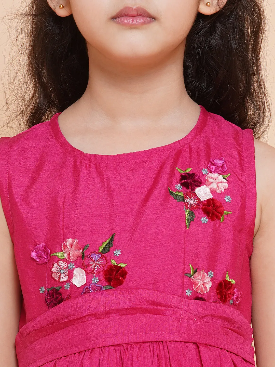 Jashvi  Girls Floral Embroidered Fit & Flare Maxi Dress
