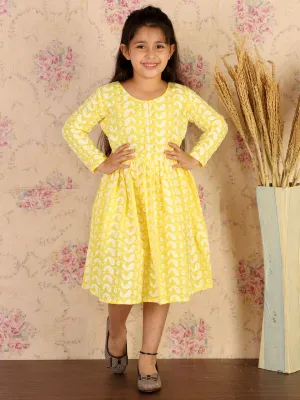 Jashvi Girl's Mustard Pure Cotton Chikankari Kurta