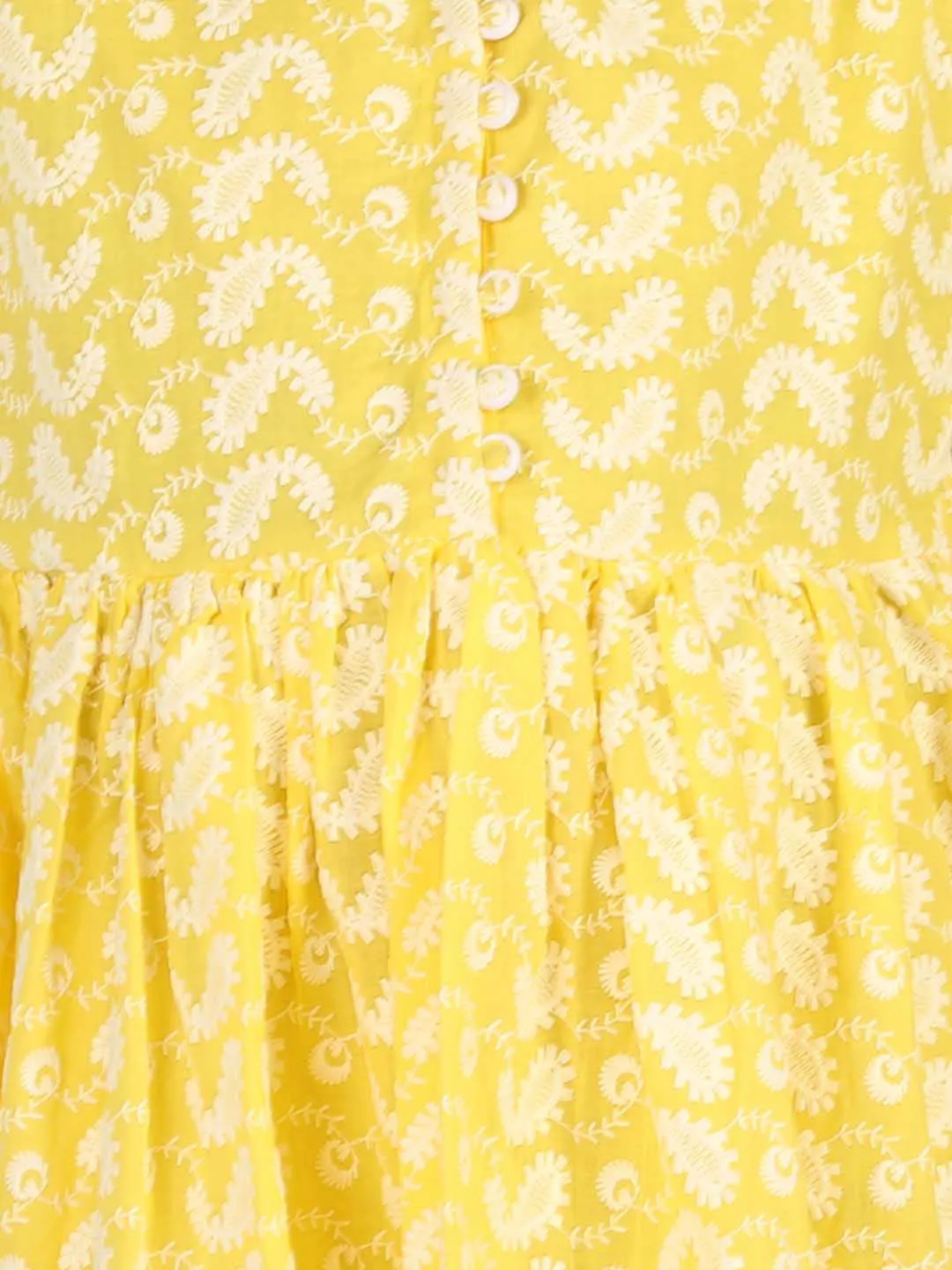 Jashvi Girl's Mustard Pure Cotton Chikankari Kurta