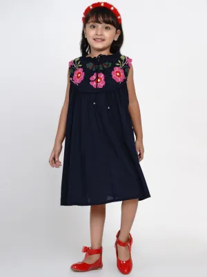 Jashvi Girls Navy Blue Solid Fit And Flare Dress