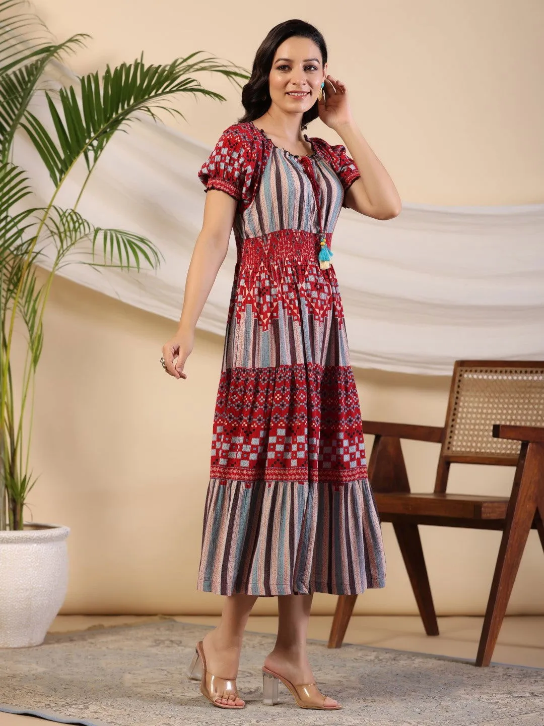 Jashvi  Multi-Color Abstract Printed Rayon Crepe Maxi Dress