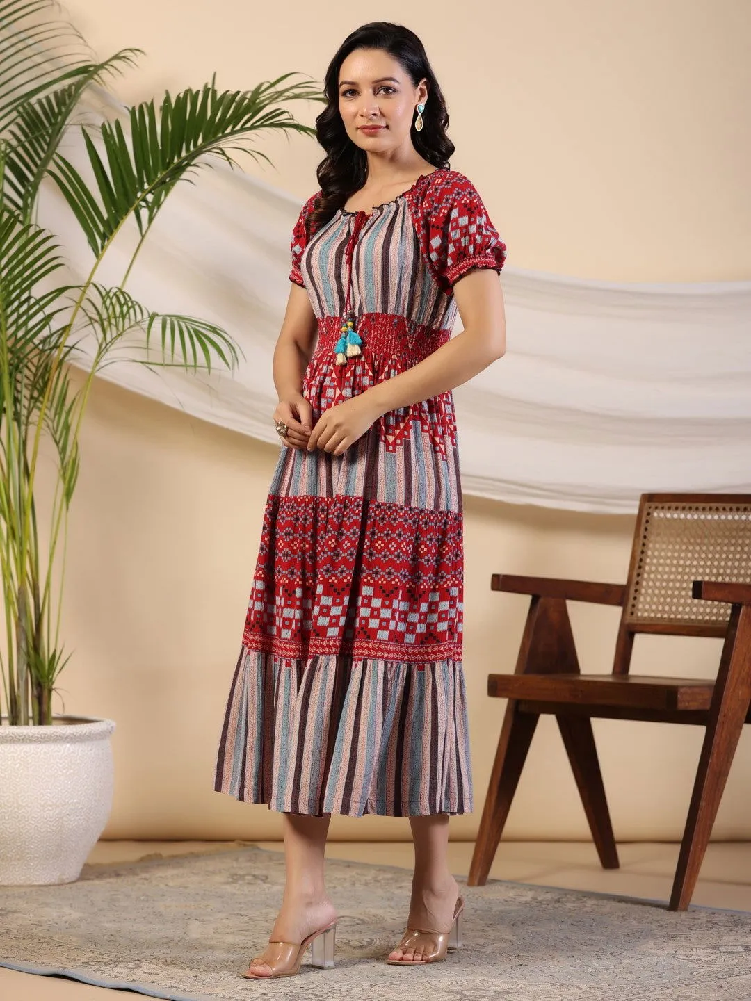 Jashvi  Multi-Color Abstract Printed Rayon Crepe Maxi Dress