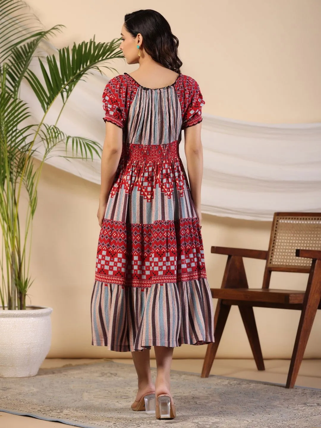 Jashvi  Multi-Color Abstract Printed Rayon Crepe Maxi Dress