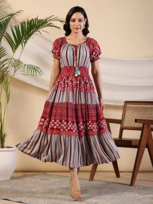 Jashvi  Multi-Color Abstract Printed Rayon Crepe Maxi Dress