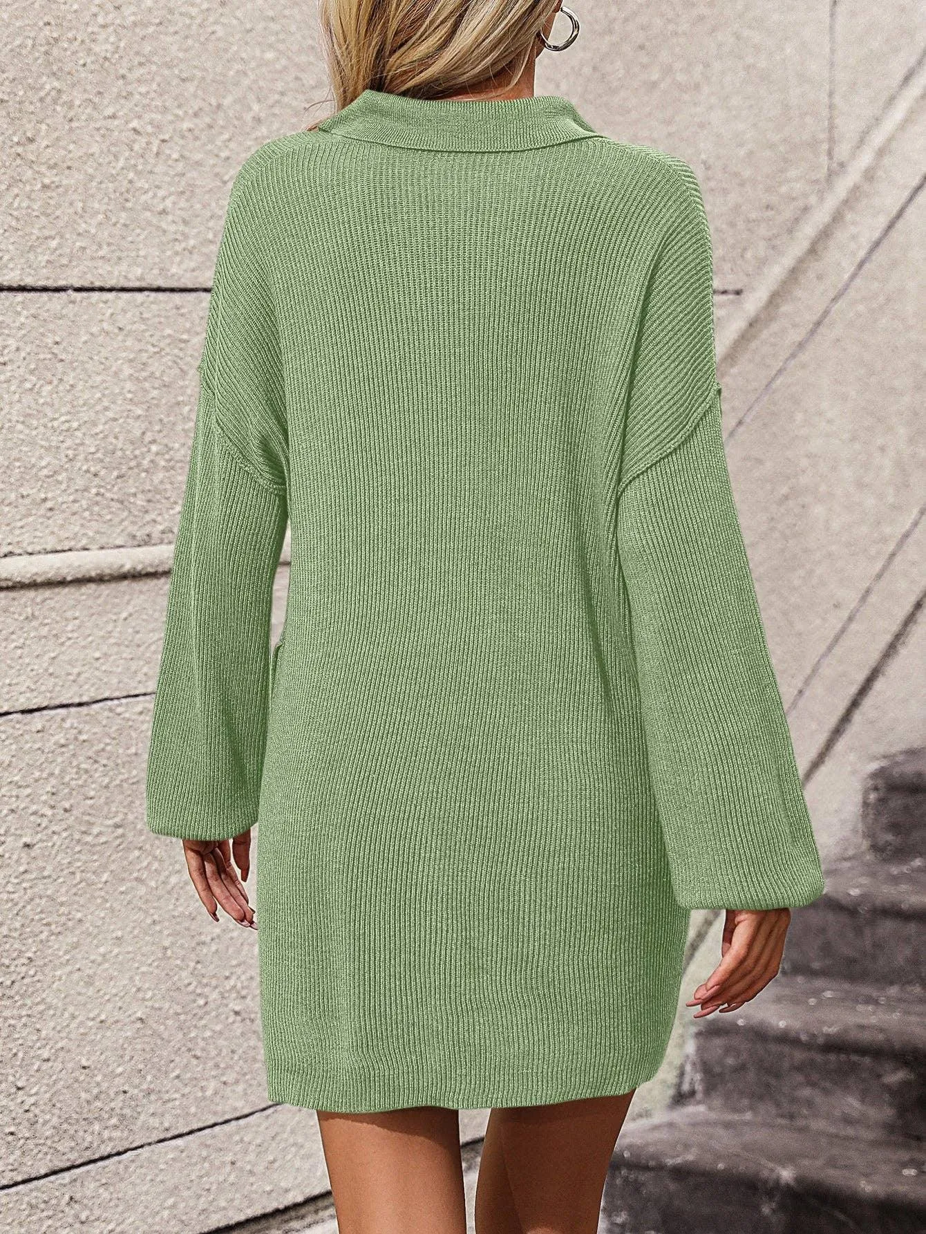Ladies Turn-Down Collar Daily Short Knit Dress E2332