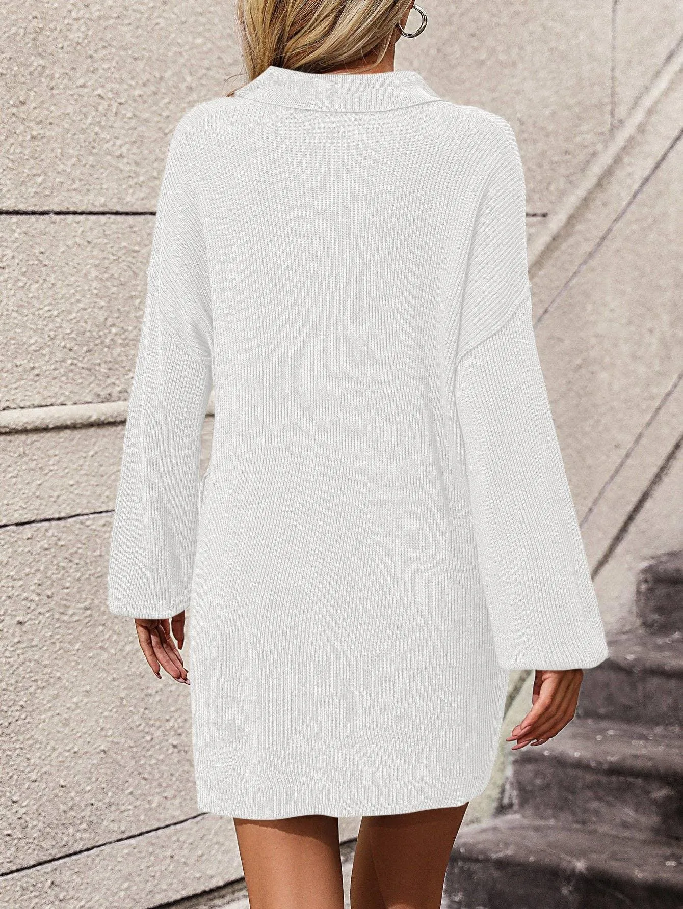 Ladies Turn-Down Collar Daily Short Knit Dress E2332