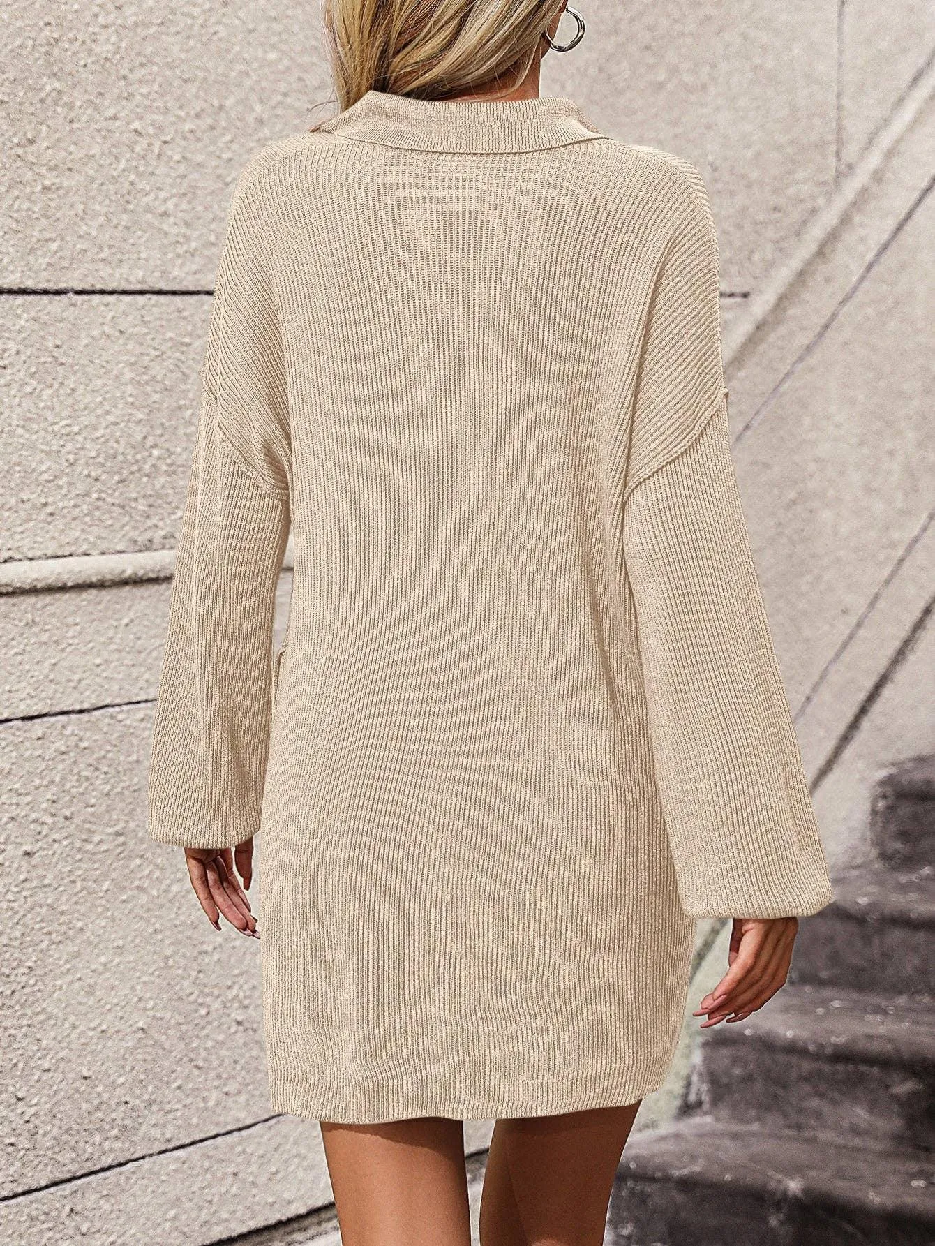 Ladies Turn-Down Collar Daily Short Knit Dress E2332