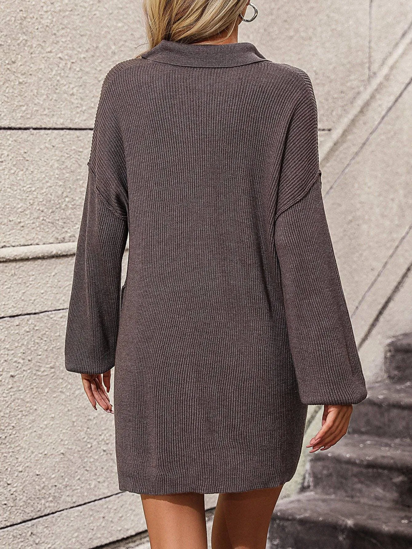 Ladies Turn-Down Collar Daily Short Knit Dress E2332