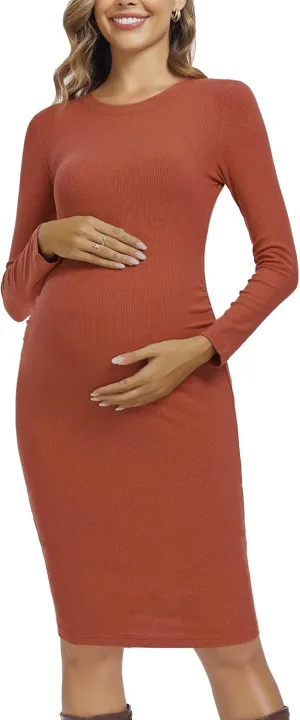 Liu & Qu Maternity Dress Rib Knit Long Sleeve & Side Ruched Maternity Bodycon Dresses Fall Pregnancy Clothes