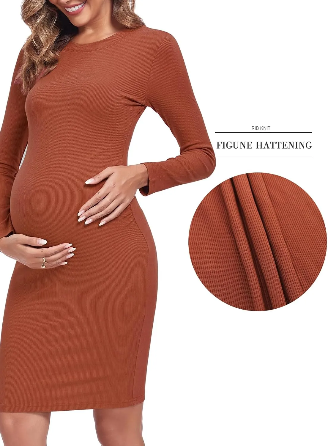 Liu & Qu Maternity Dress Rib Knit Long Sleeve & Side Ruched Maternity Bodycon Dresses Fall Pregnancy Clothes