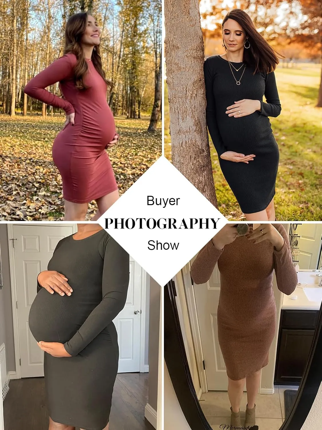 Liu & Qu Maternity Dress Rib Knit Long Sleeve & Side Ruched Maternity Bodycon Dresses Fall Pregnancy Clothes