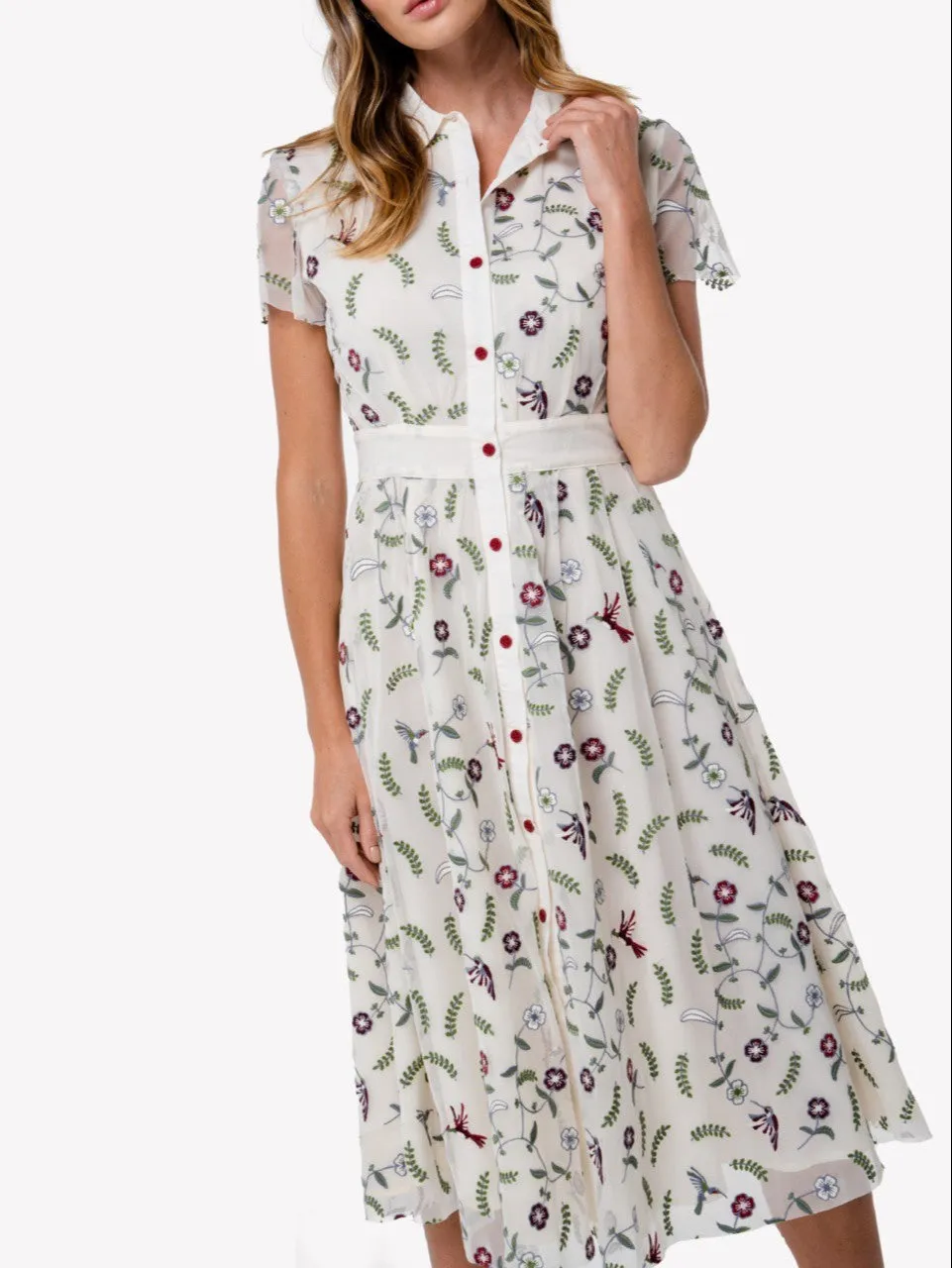 LOULOU DAMOUR Women's Katia Hummingbird Allover Embroidery Dress