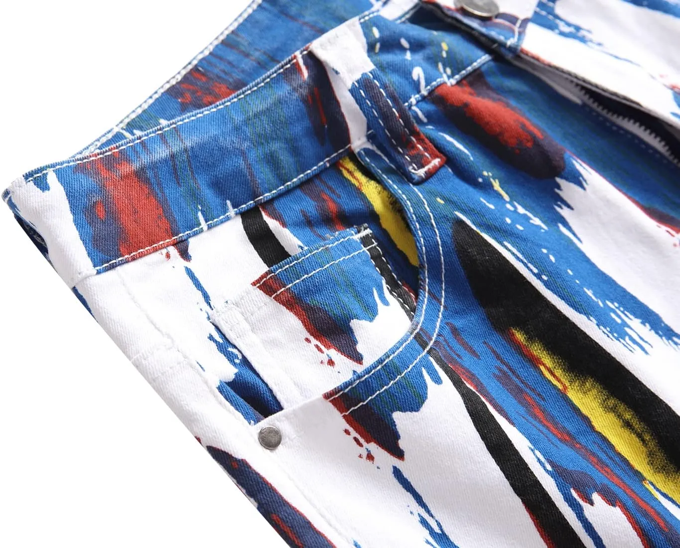 Men's Skinny Stretch Jeans Fashion Printed Slim Fit Jeans Comfort Flex Waist Casual Pants