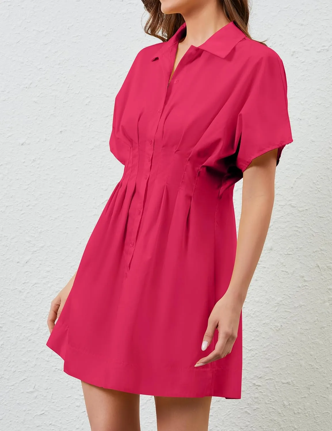 MISSACTIVER Women Pleated Button Down Shirt Dress Short Sleeve Striped Corset Mini Dresses Casual Summer Short Dress