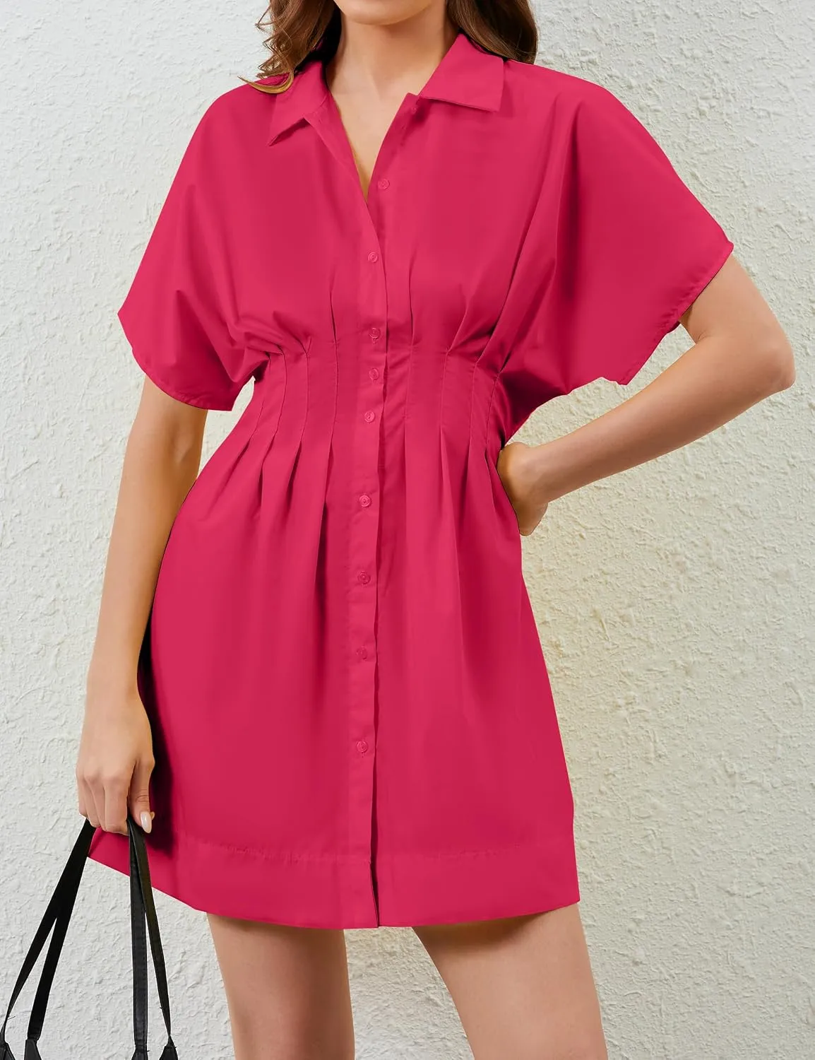MISSACTIVER Women Pleated Button Down Shirt Dress Short Sleeve Striped Corset Mini Dresses Casual Summer Short Dress
