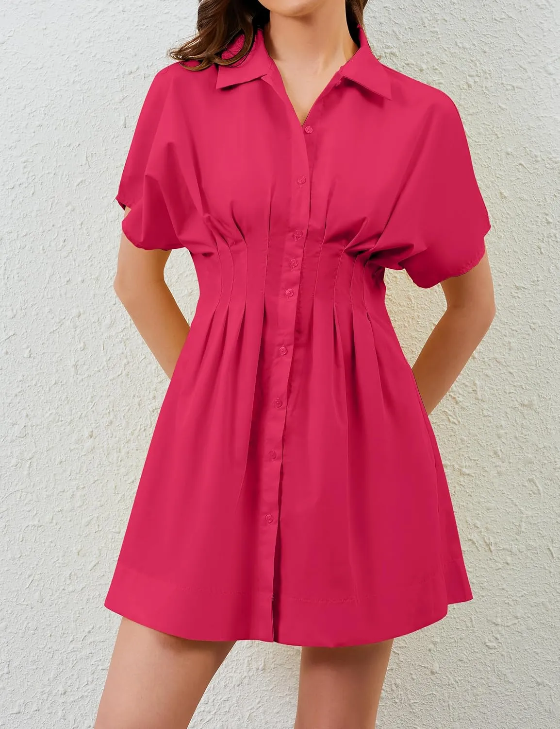 MISSACTIVER Women Pleated Button Down Shirt Dress Short Sleeve Striped Corset Mini Dresses Casual Summer Short Dress