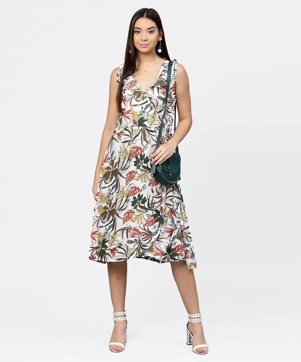 Multi Printed Sleeveless V-Neck Short A-Line Dress