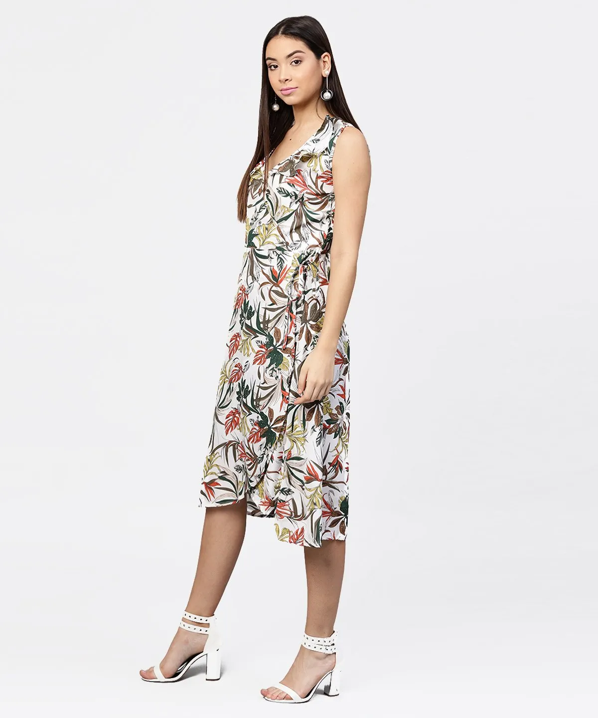 Multi Printed Sleeveless V-Neck Short A-Line Dress