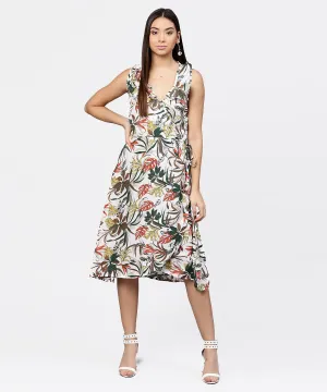 Multi Printed Sleeveless V-Neck Short A-Line Dress