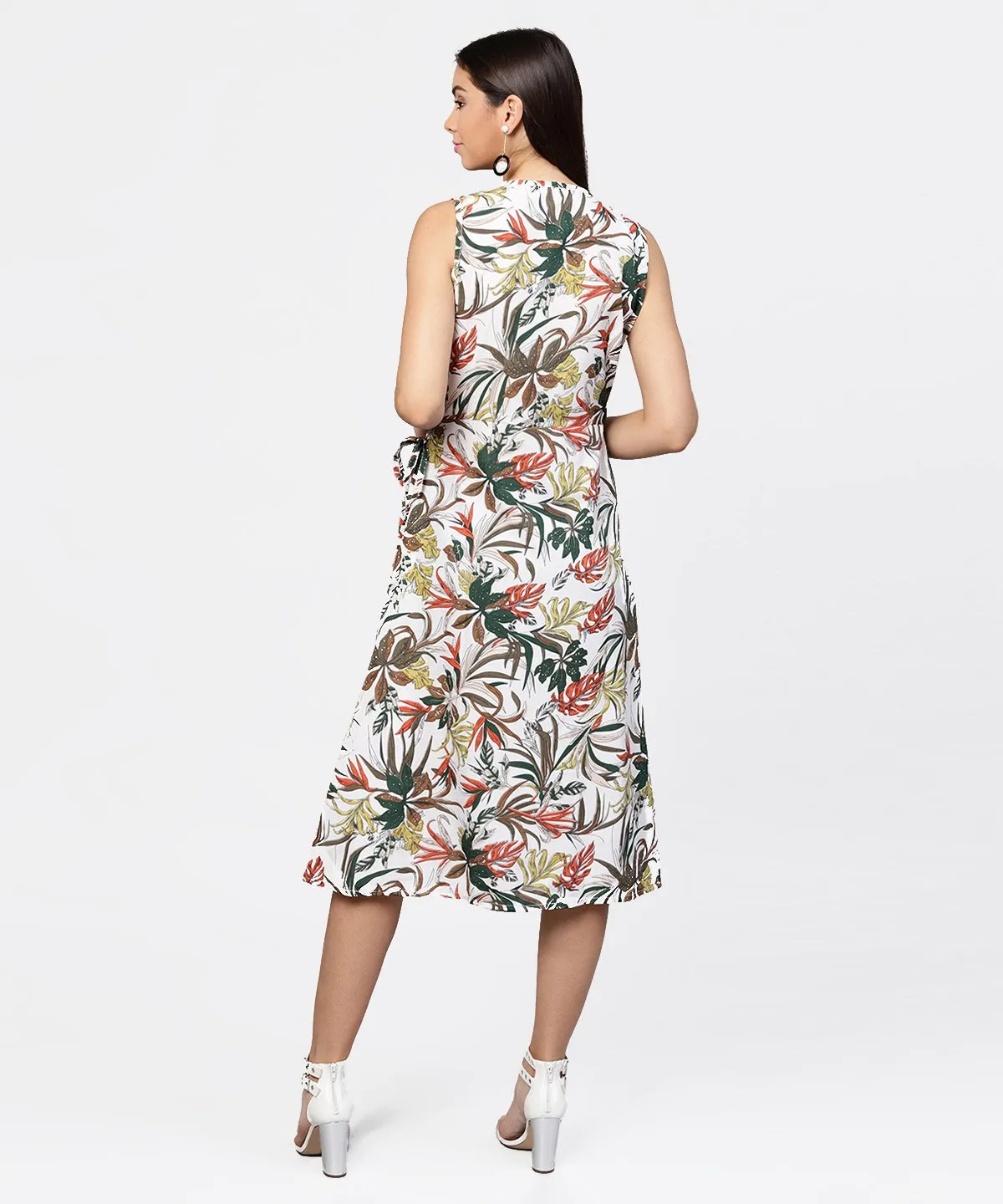 Multi Printed Sleeveless V-Neck Short A-Line Dress