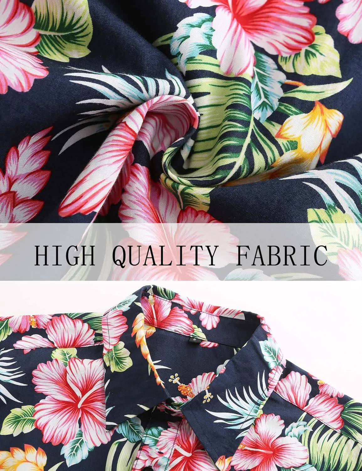 PEGENO Men's Flower Casual Button Down Short Sleeve Hawaiian Shirt