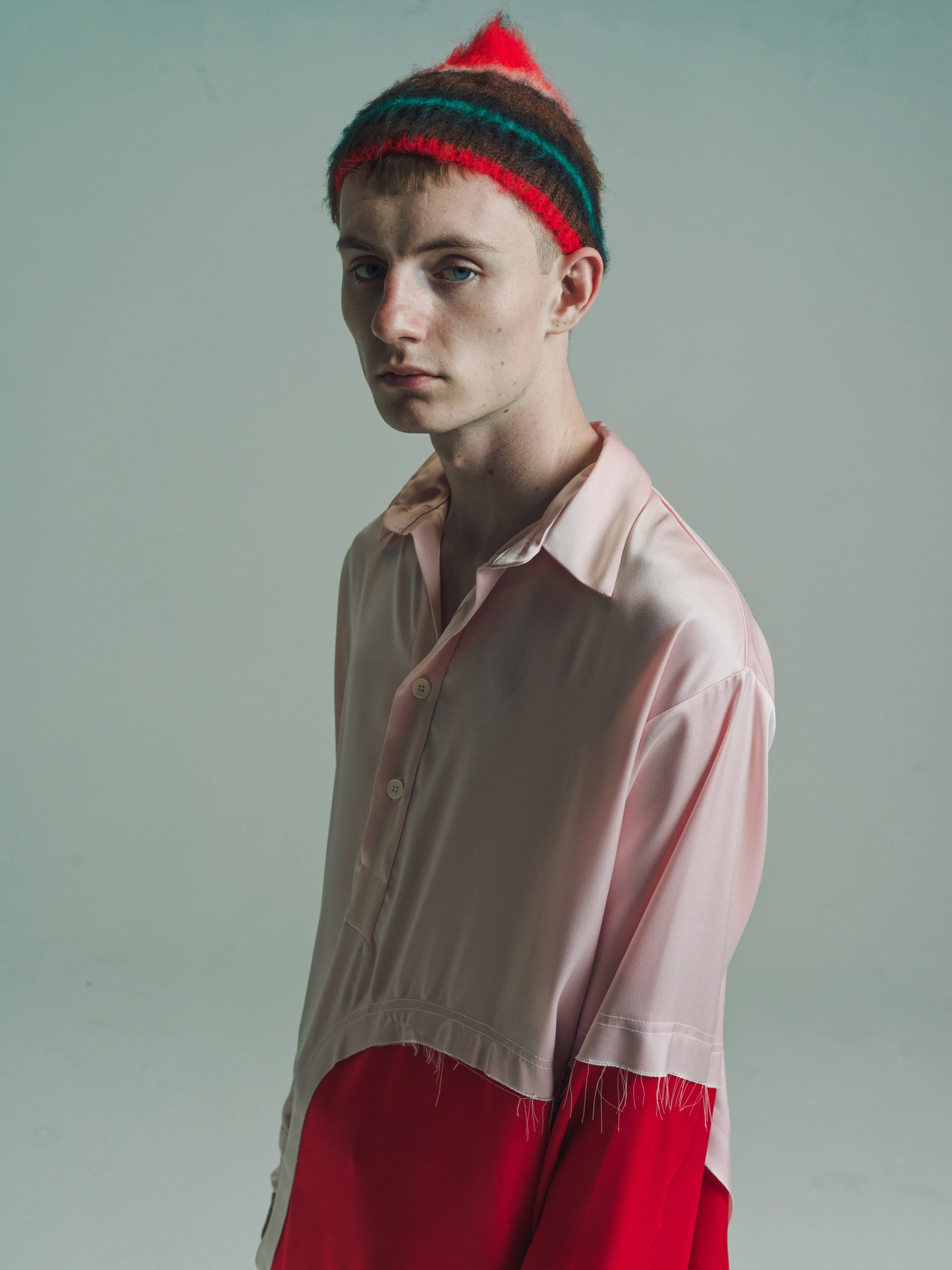 Pink & Red Satin Abstract Polo Shirt Dress