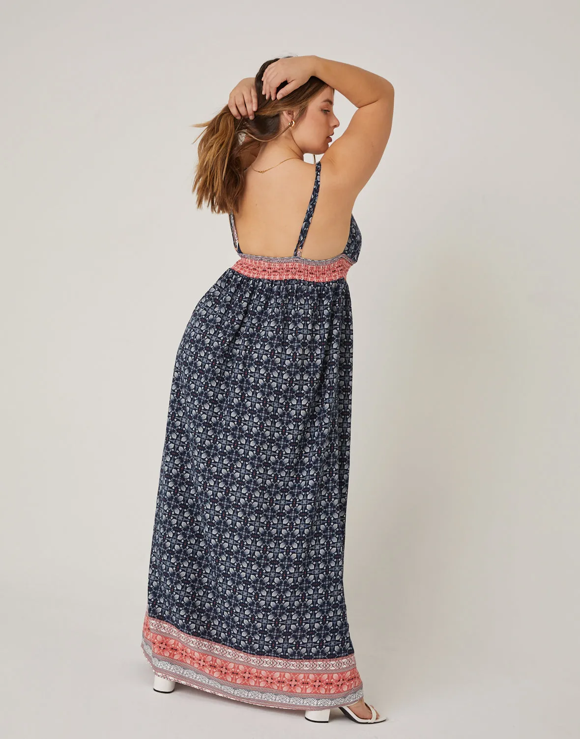 Plus Size Abstract Printed Maxi Dress