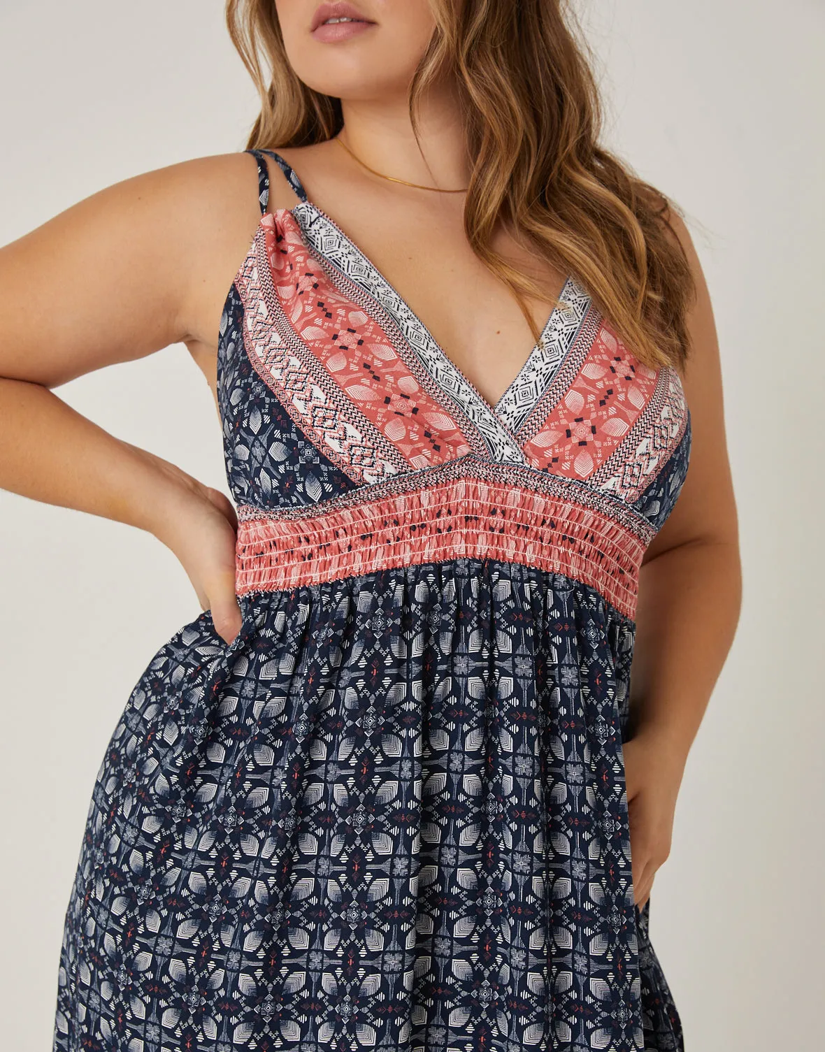 Plus Size Abstract Printed Maxi Dress