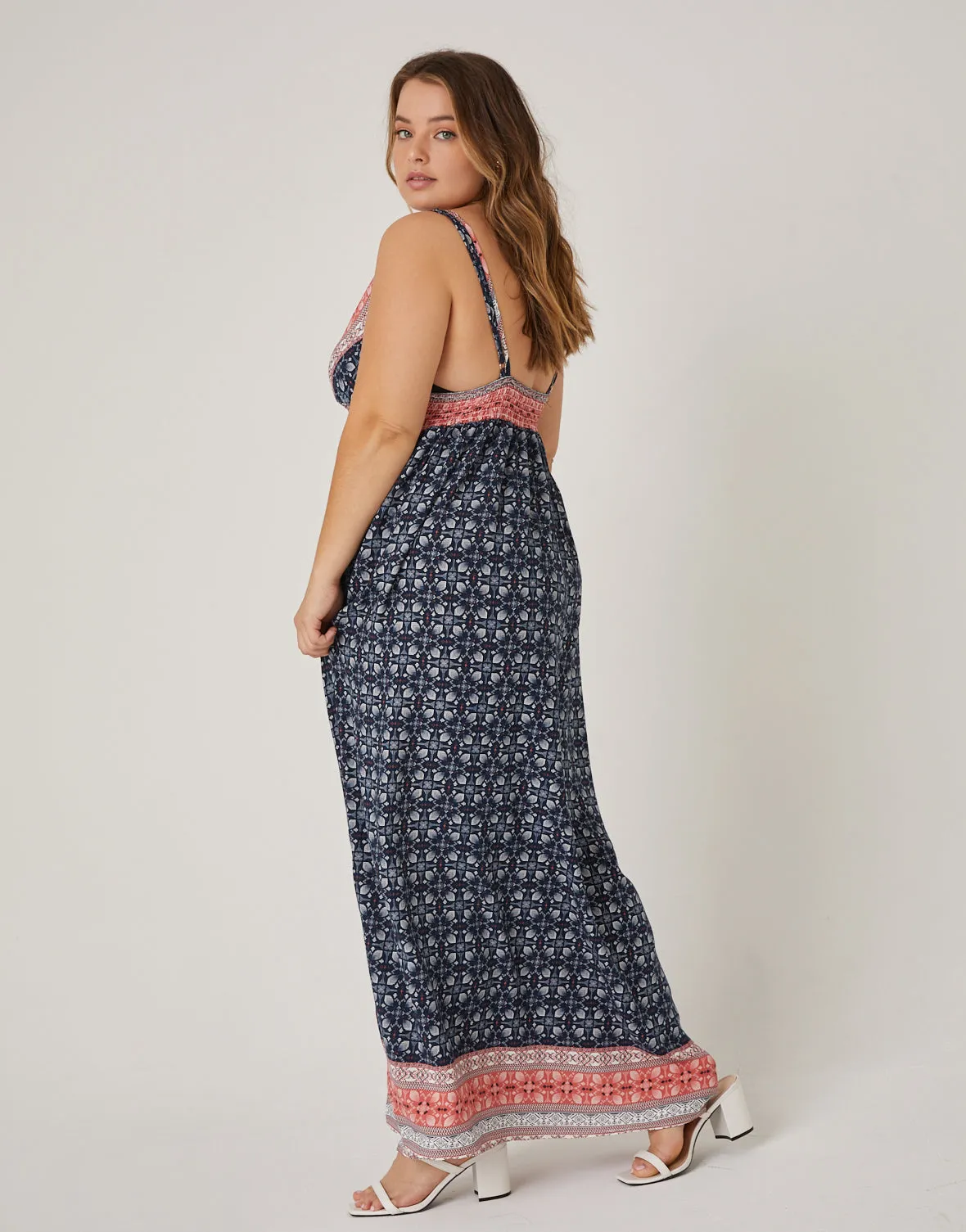 Plus Size Abstract Printed Maxi Dress