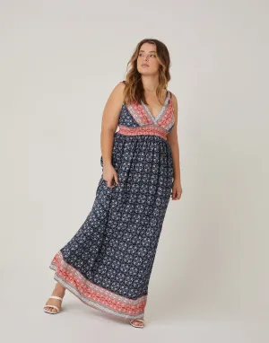 Plus Size Abstract Printed Maxi Dress