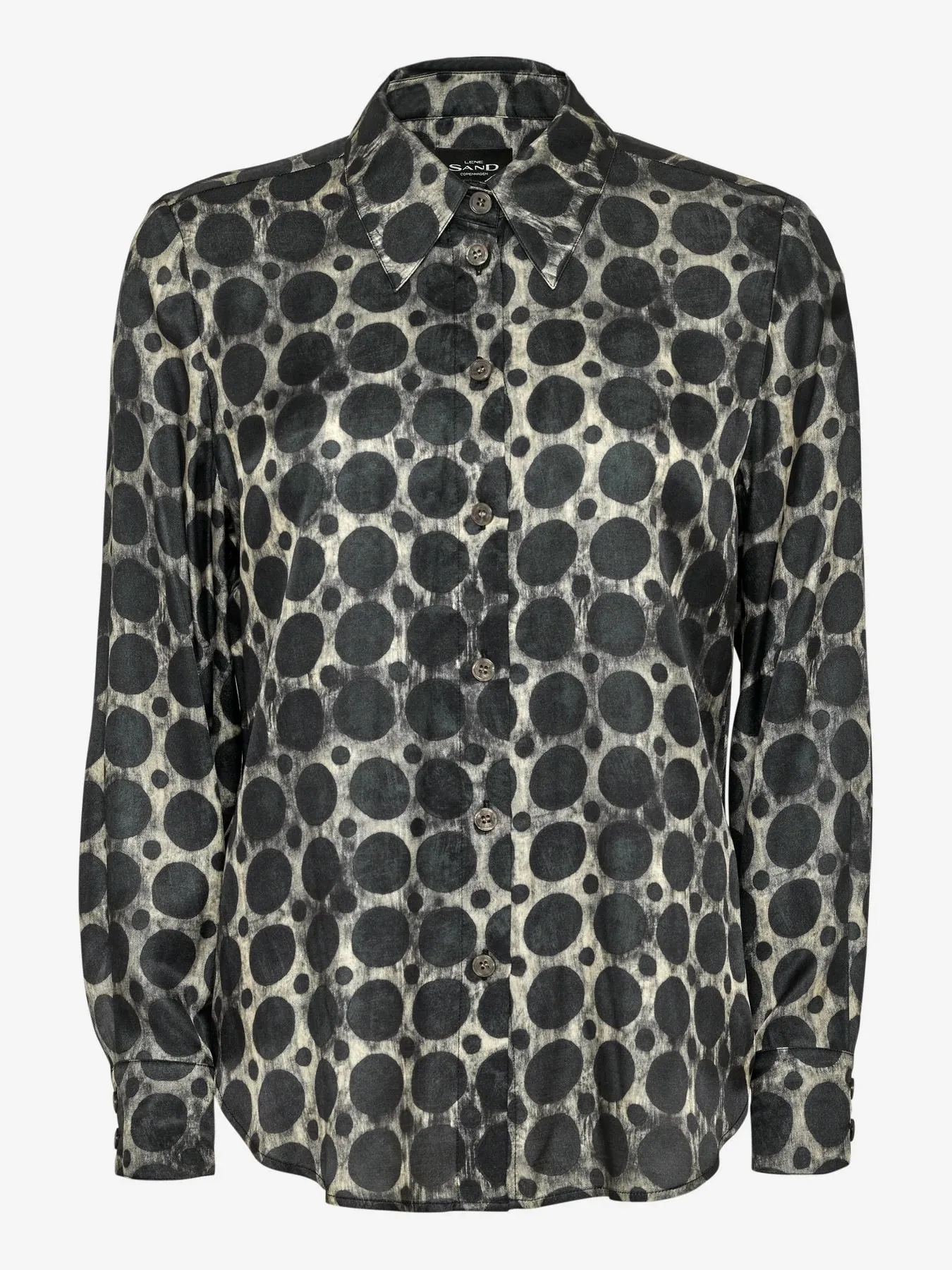 Printed Silk Blouse with Pointed Collar - Black