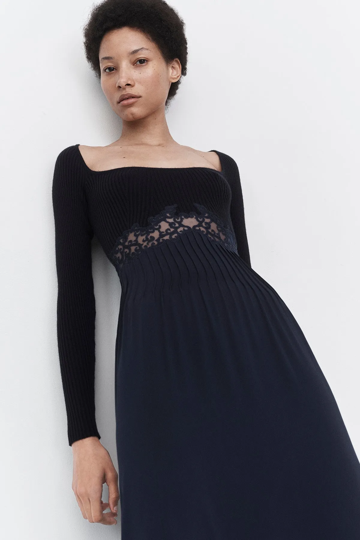 Prior Lace Maxi Dress in Navy Silk Crepe