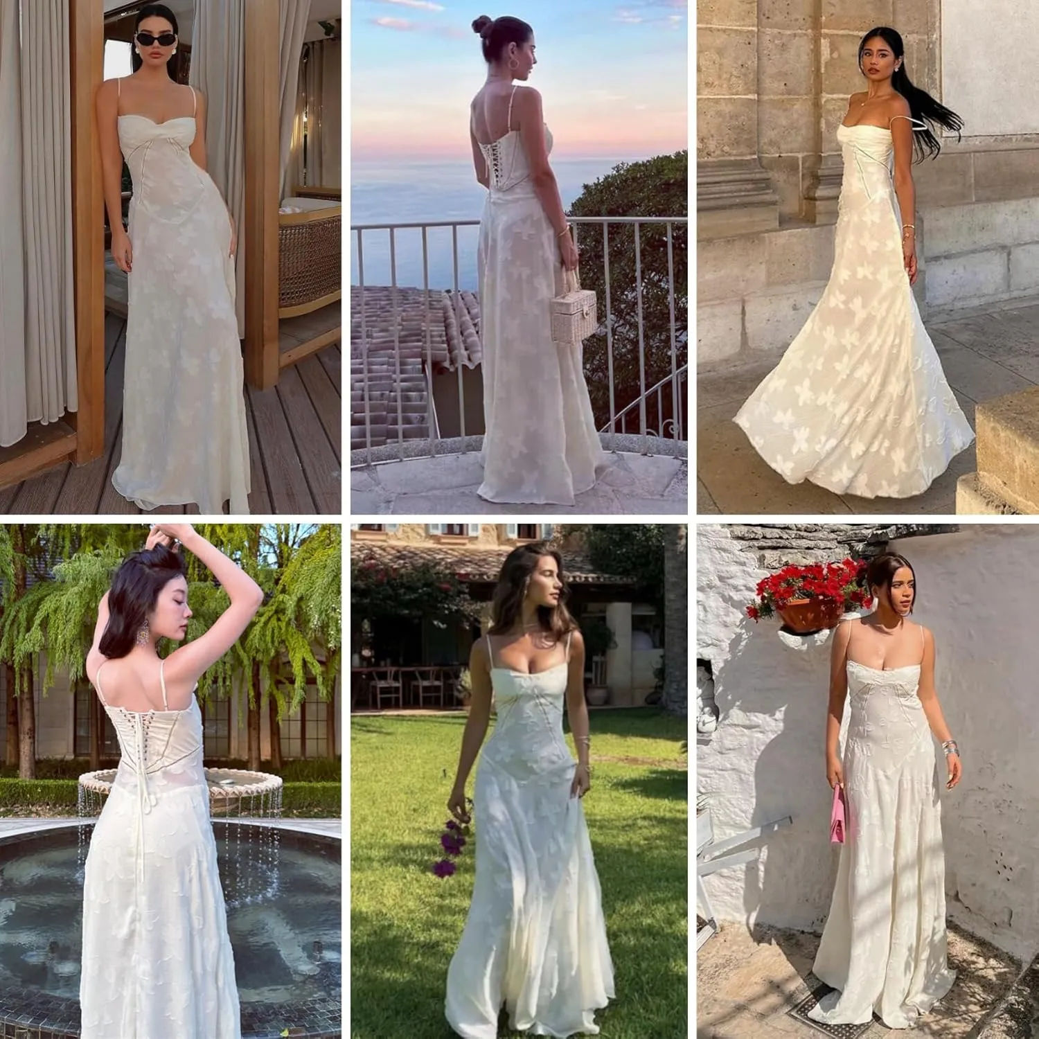 RARITYUS Womens Elegant Floral Lace Wedding Guest Dress Sleeveless Spaghetti Strap Maxi Dress Lace-up Cocktail Party Dress