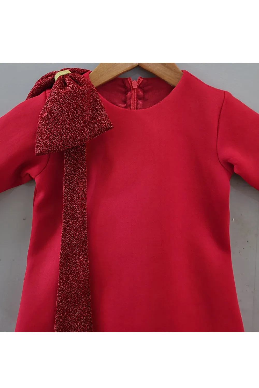 Red Sequins Embroidered Bow Detailing Dress