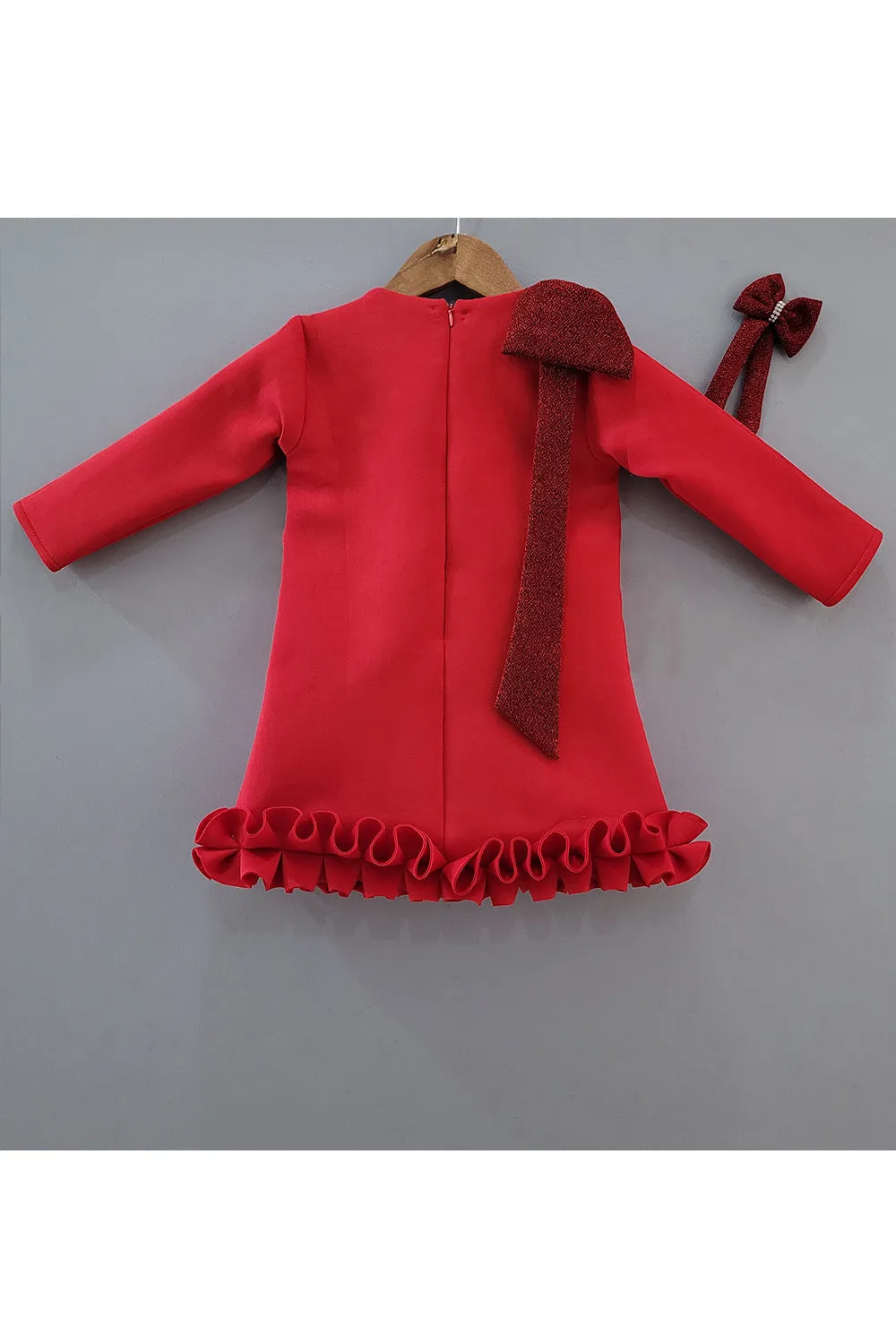 Red Sequins Embroidered Bow Detailing Dress