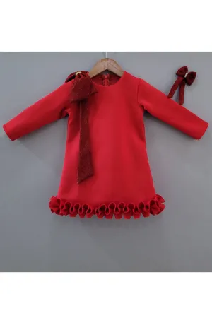 Red Sequins Embroidered Bow Detailing Dress