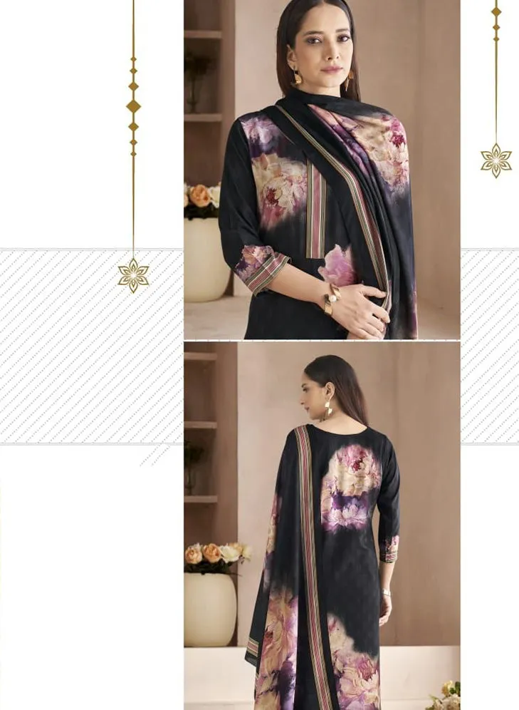 Rivaa Black Printed Unstitched Cotton Suit Dress Material for Women