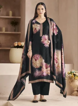 Rivaa Black Printed Unstitched Cotton Suit Dress Material for Women