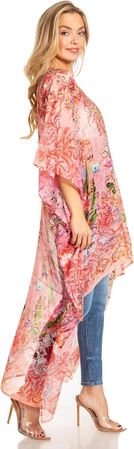 Sakkas Zeke Hi Low V-Neck Caftan Dress Printed Top Cover/Up