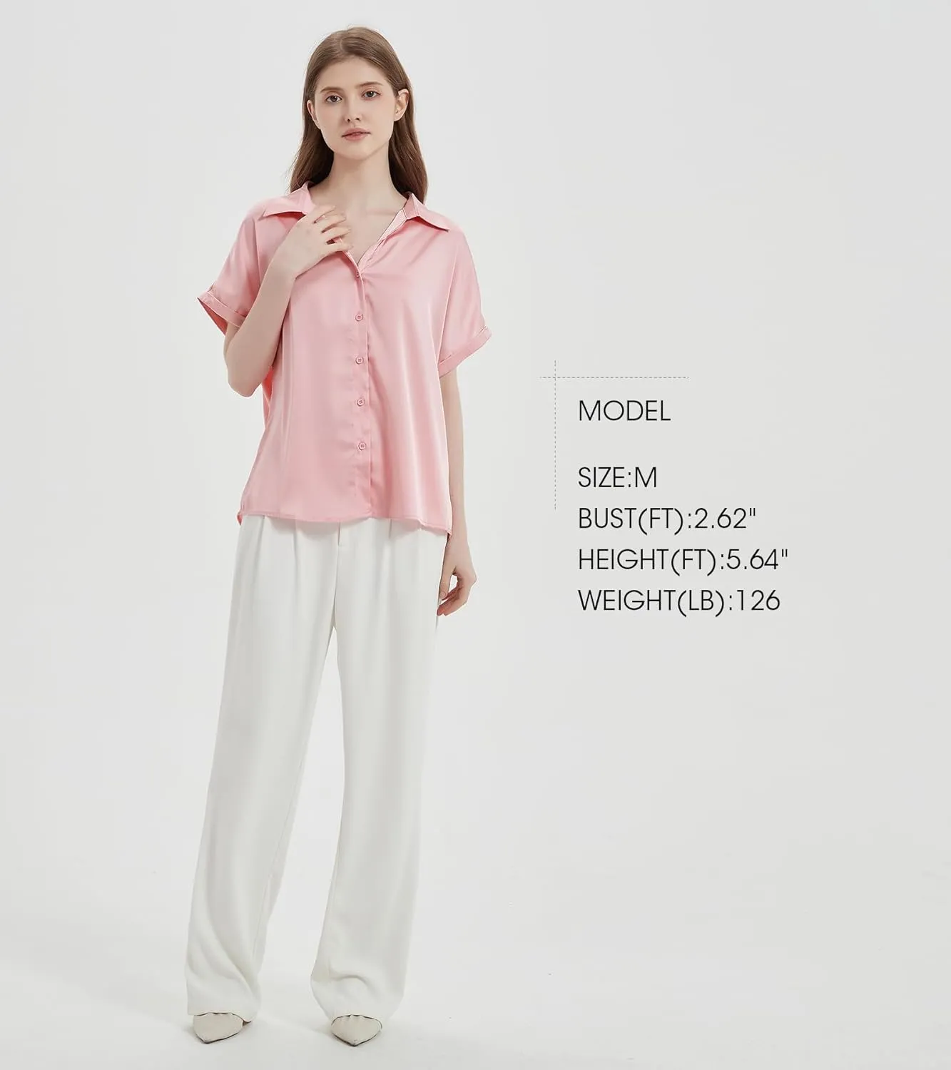 Satin Button Down Shirts, Silk Blouse for Women Short Sleeve V-Neck Top, Casual Outfits for Women (Small Size)