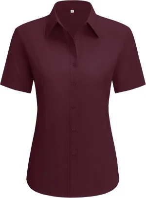 siliteelon Dress Shirts for Women Short Sleeve Cotton Button Down Shirt Basic Button Up Shirt Collared Shirts Work Shirt