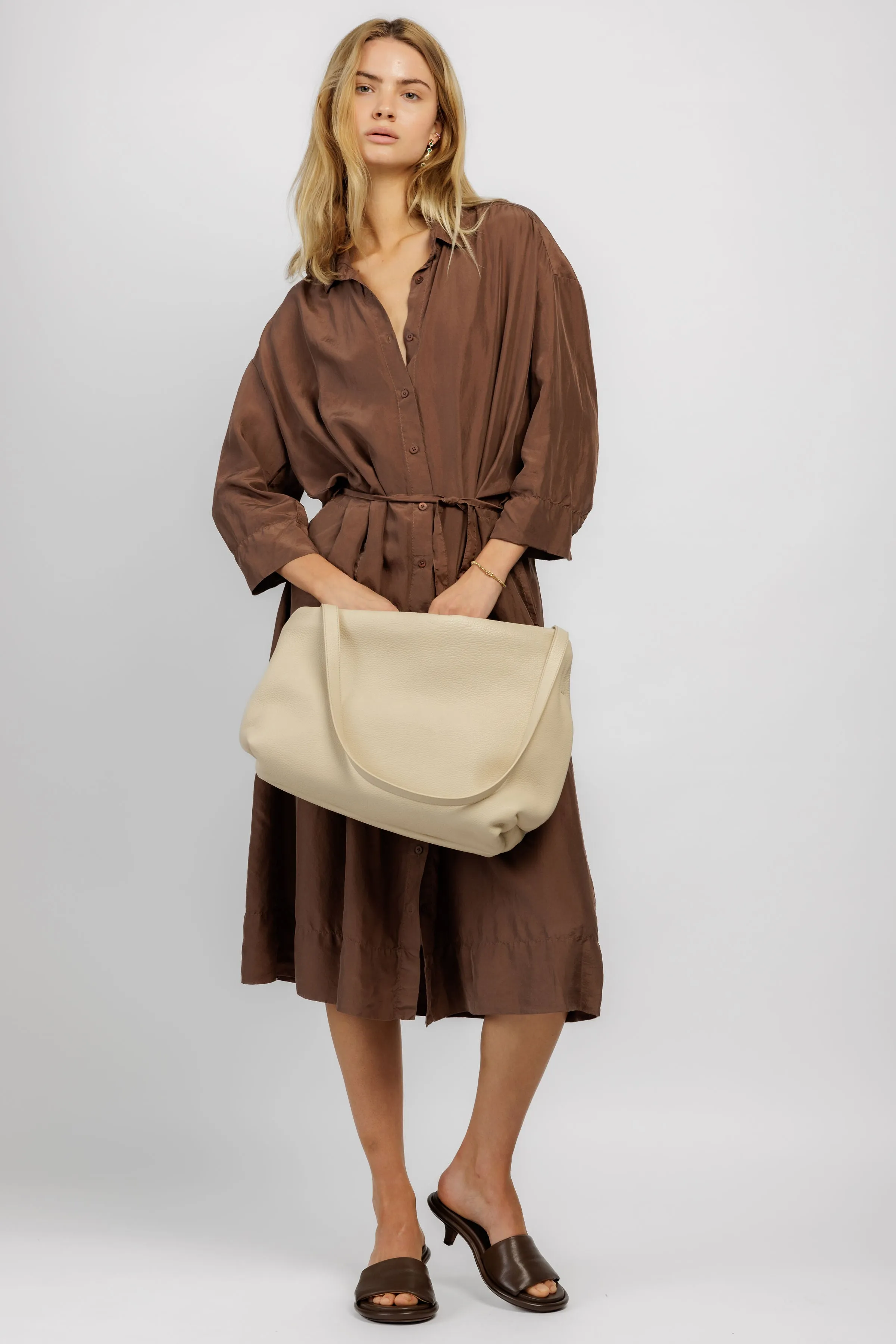 Silk Shirt Dress in Cocoa
