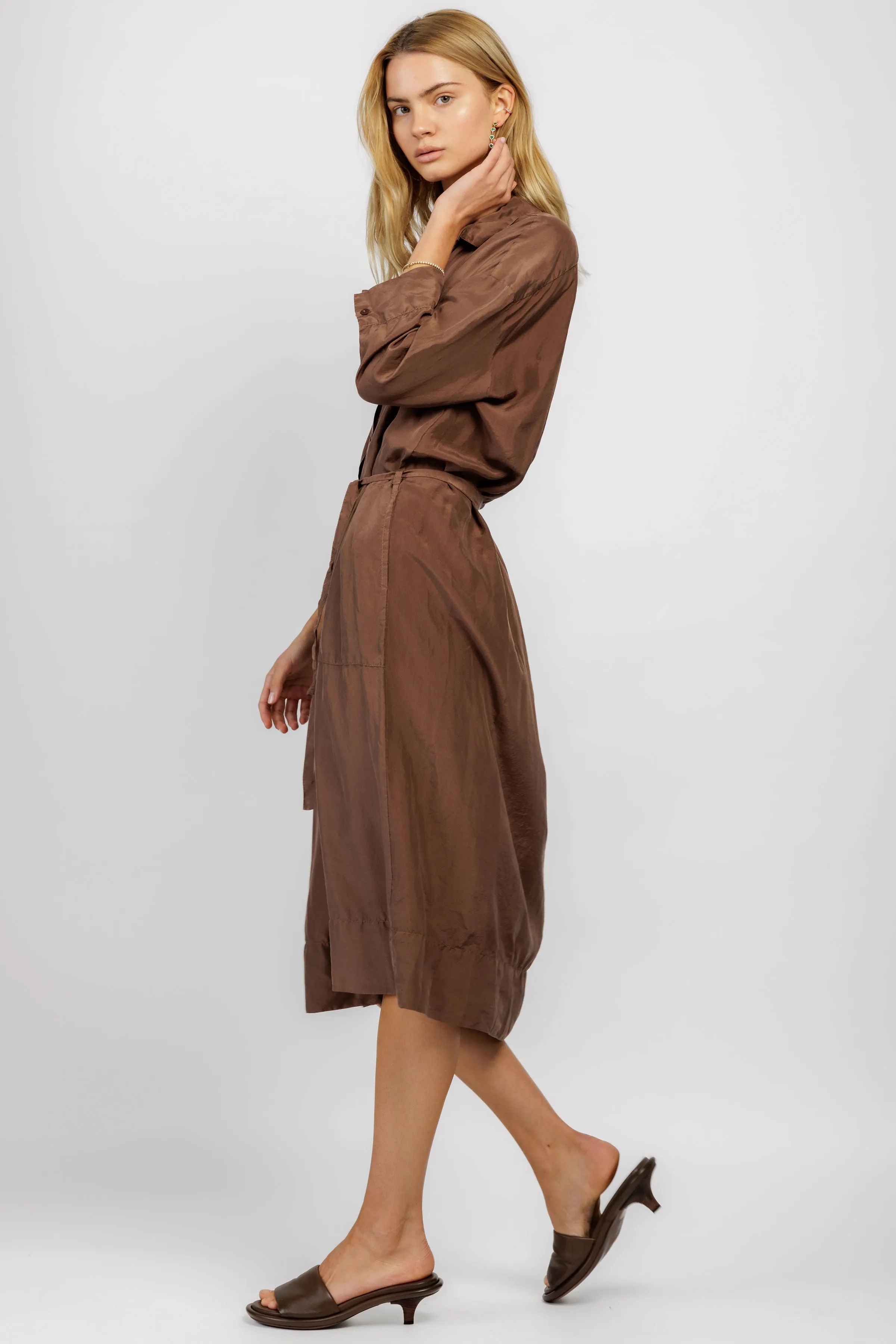 Silk Shirt Dress in Cocoa