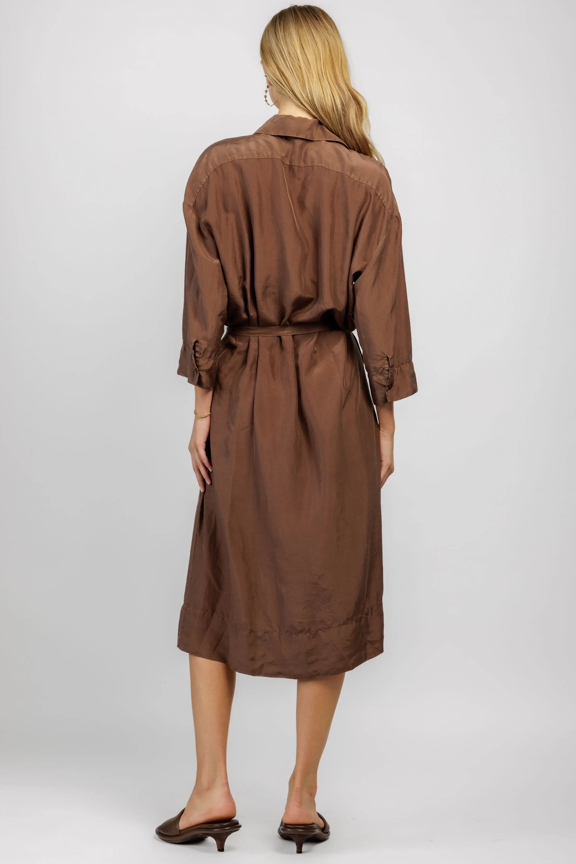 Silk Shirt Dress in Cocoa
