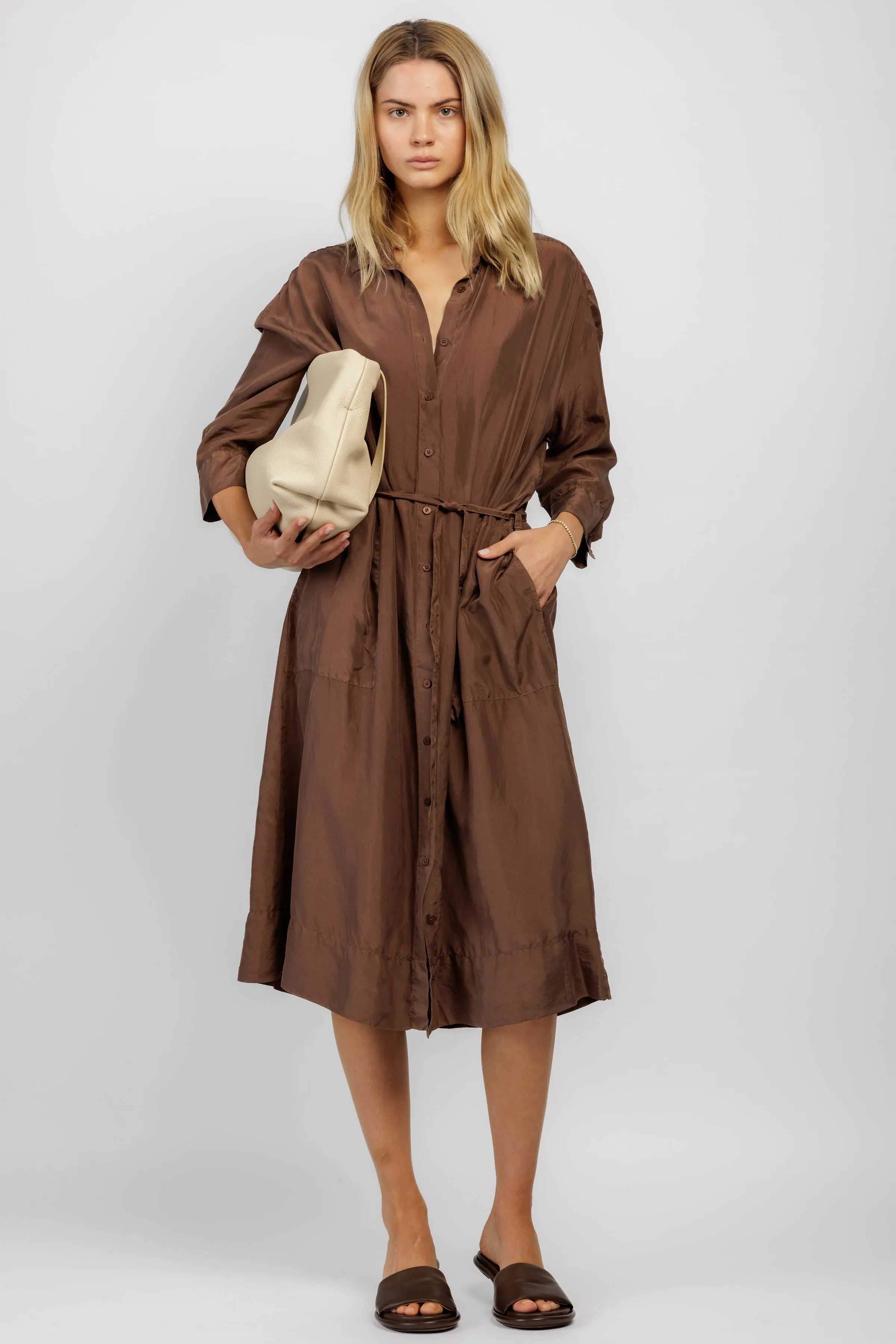 Silk Shirt Dress in Cocoa