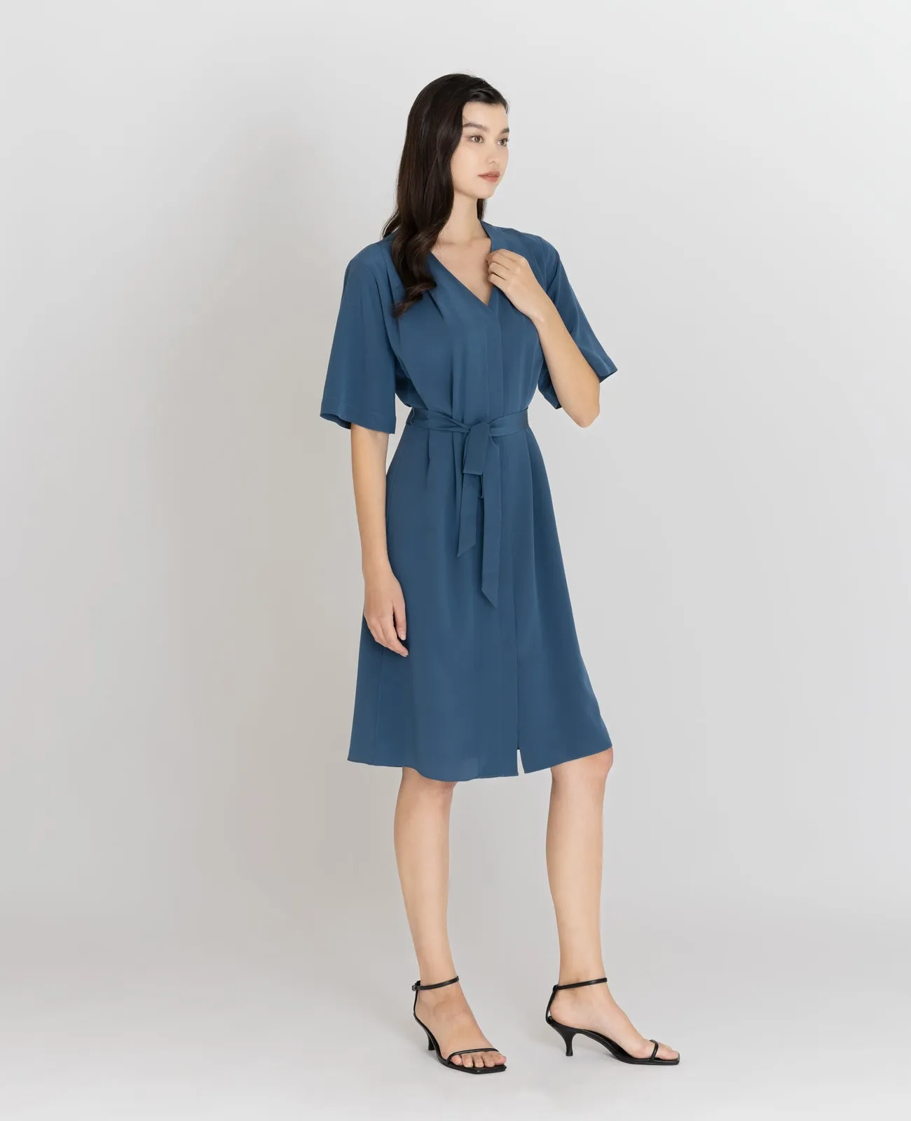 Silk V-neck Shirt Dress